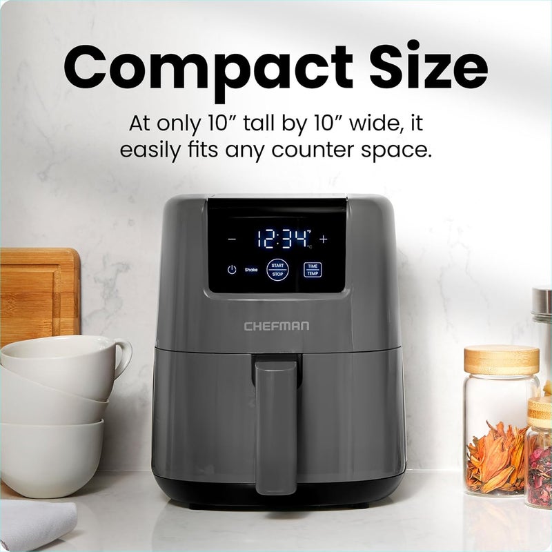 Chefman 2 Qt Mini Air Fryer – Digital Space-Saving Compact Air Fryer with Nonstick and Dishwasher Safe Basket, Quick & Easy Meals in Minutes, Features Digital Timer and Shake Reminder – Grey - Image 3